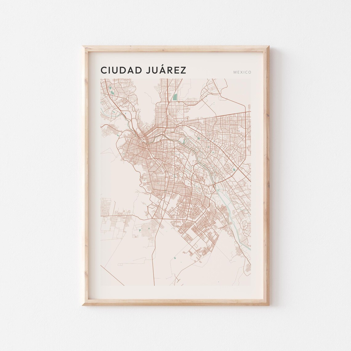 Ciudad Juarez Mexico City Street Map Farmhouse Style Poster Art Gift