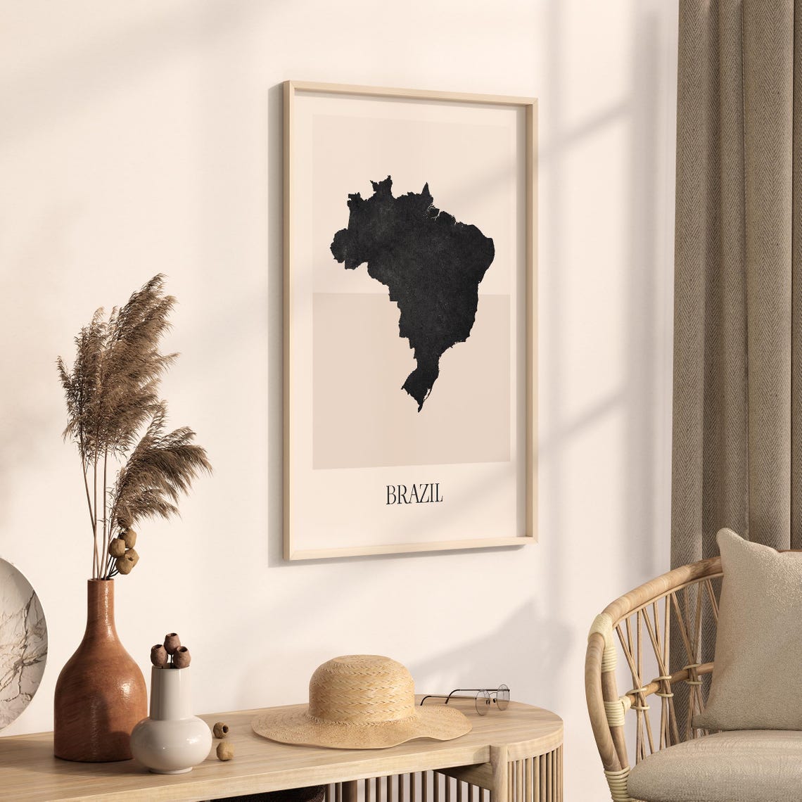 Brazil Boho Minimalist Black Country Silhouette Map Art Poster - Image 3