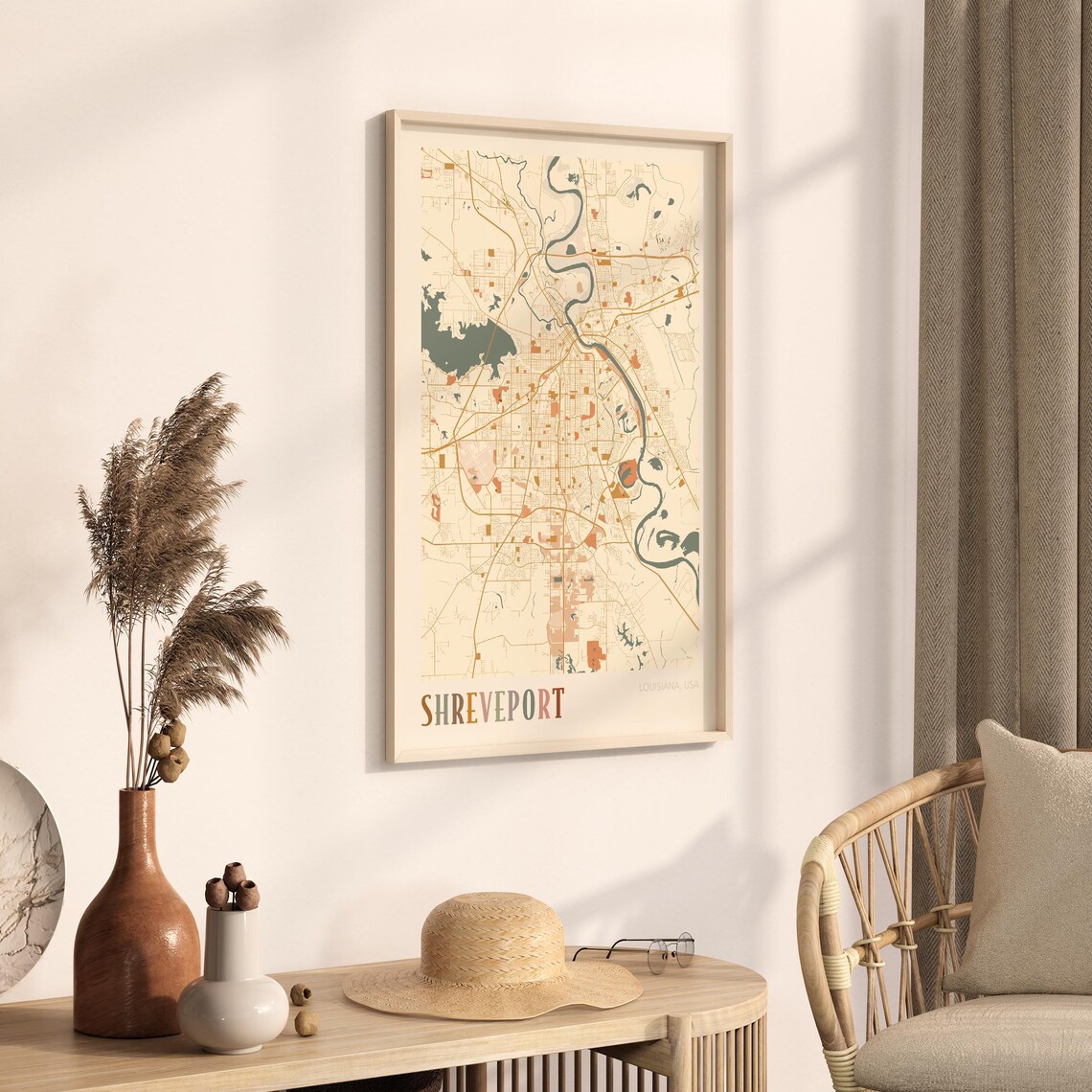 Shreveport Louisiana Modern Terracotta City Street Map Art Poster - Image 3