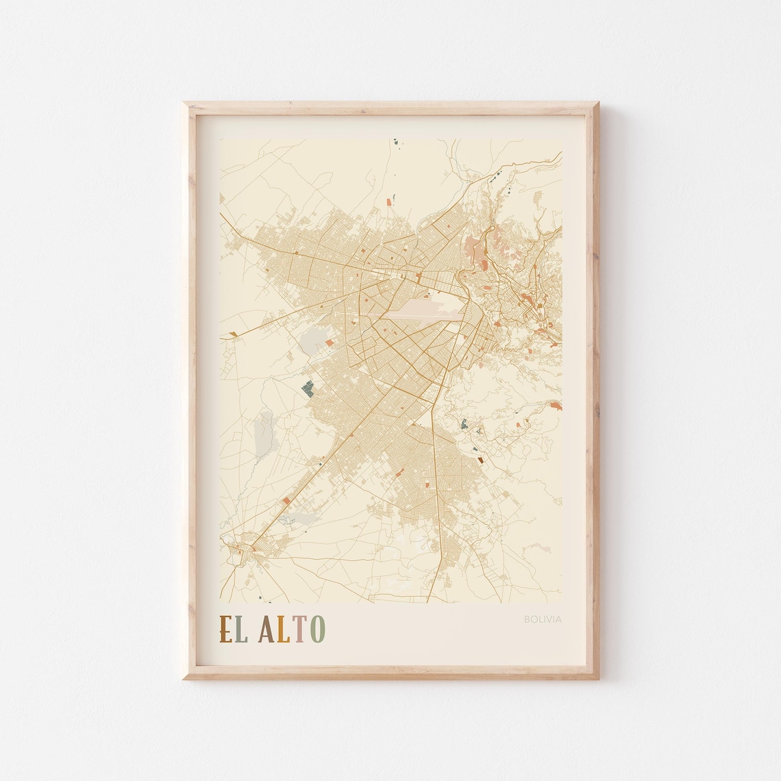 El Alto Bolivia City Street Map Poster Minimalist Beige Boho Travel Decor