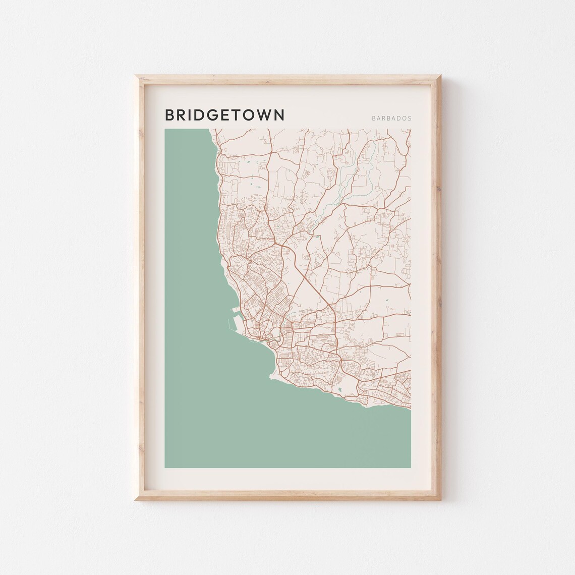 Bridgetown Map Poster Print Wall Art Barbados Travel Gift Farmhouse Decor
