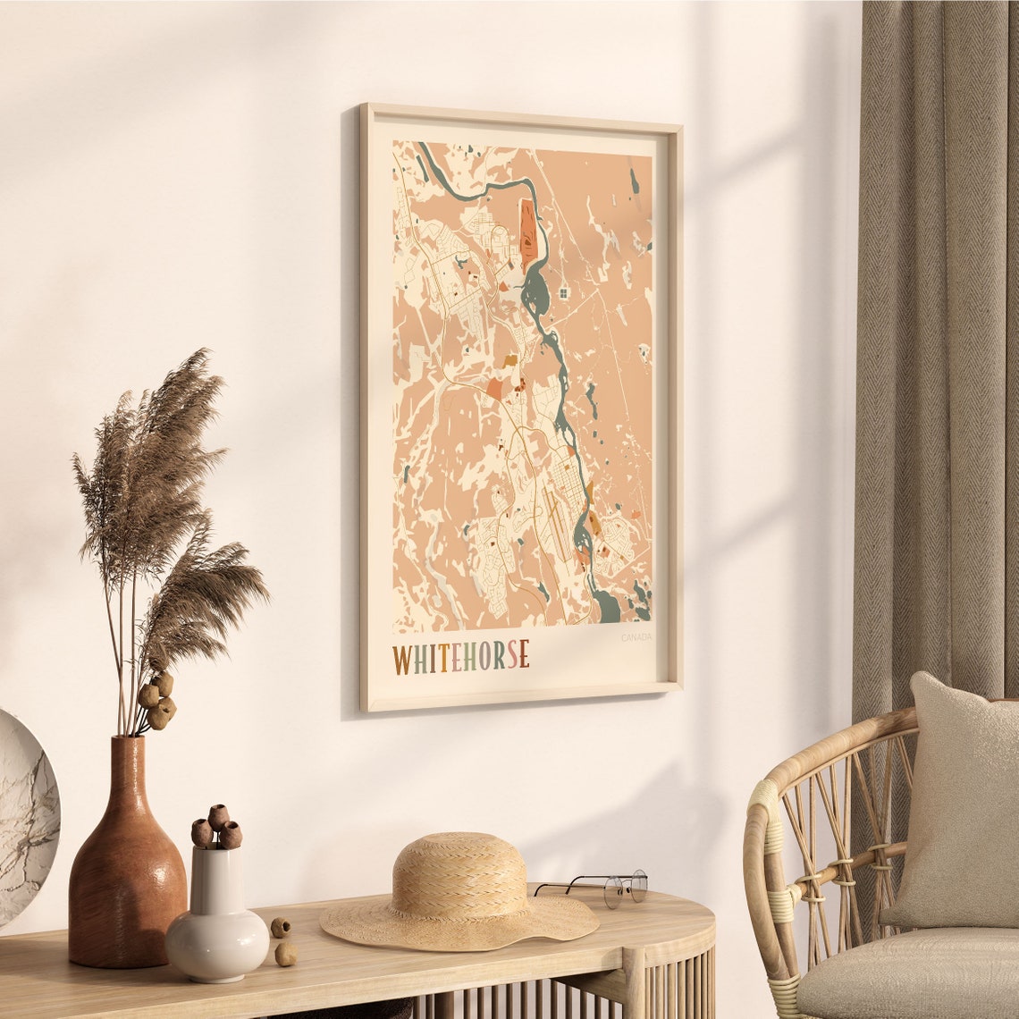 Whitehorse Canada Retro City Map Poster with Yukon River Valley - Image 3