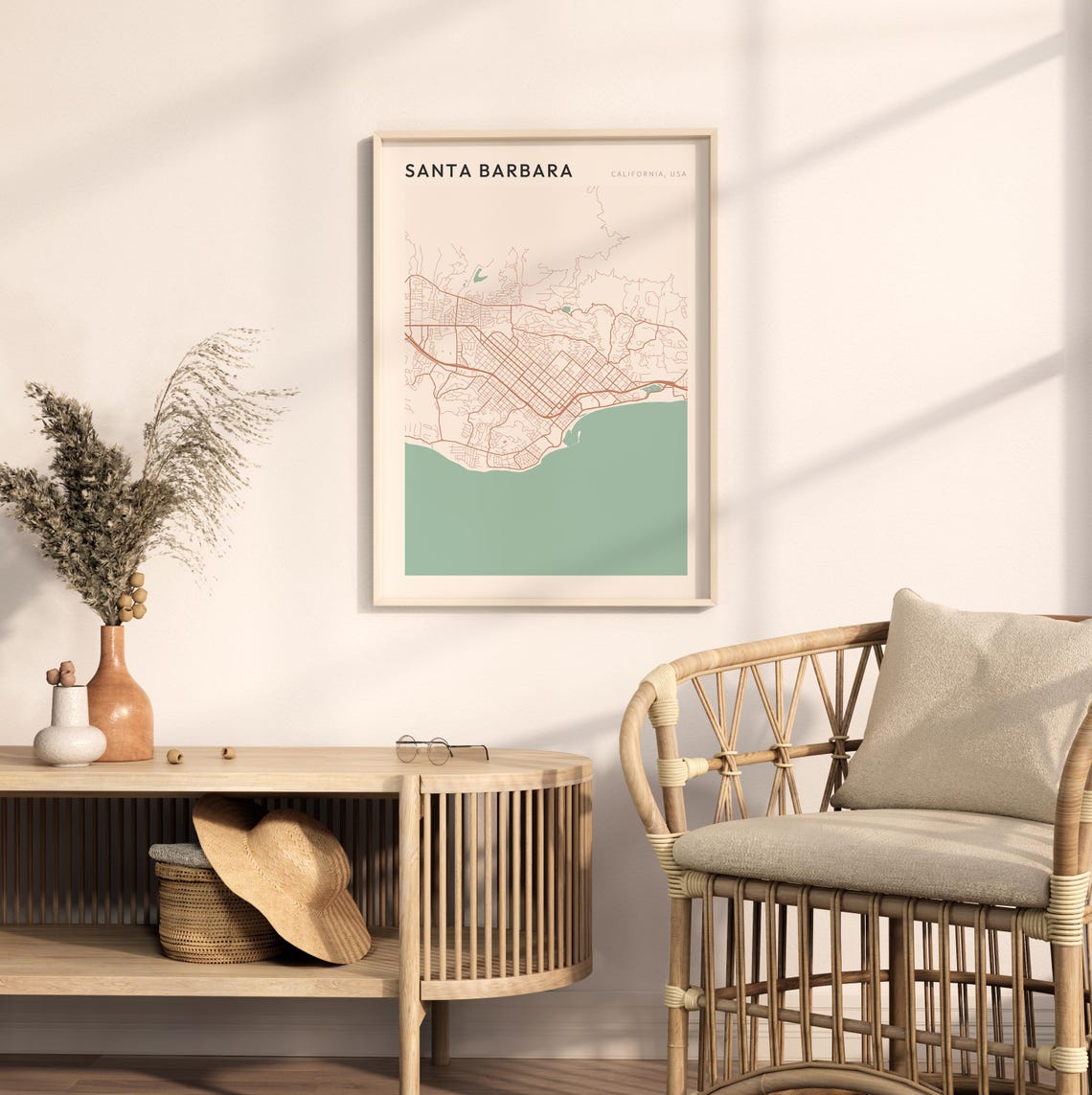 Santa Barbara California Coastal Minimalist City Street Map Poster - Image 2