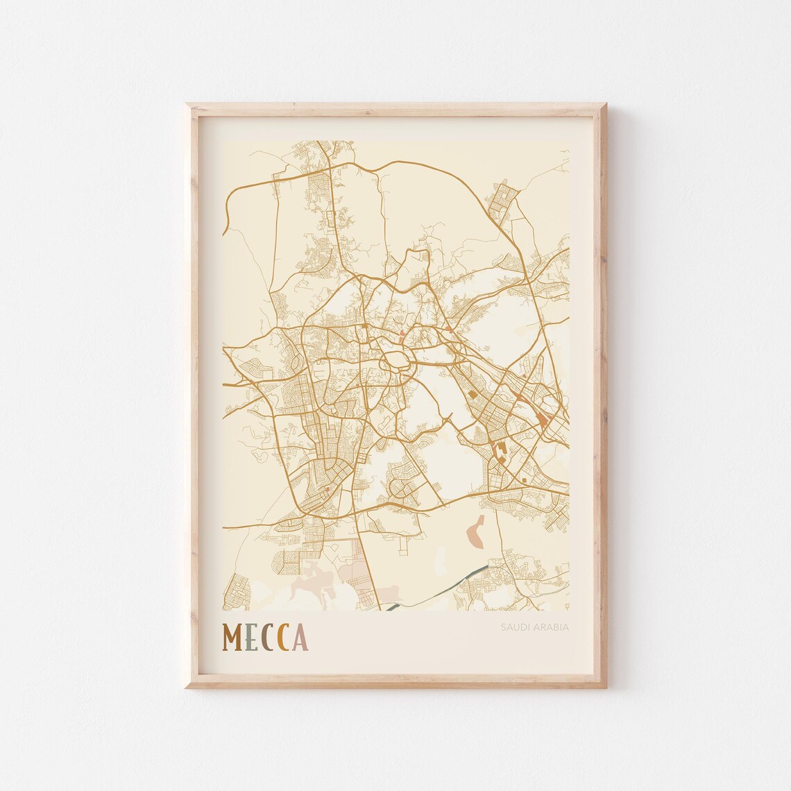 Mecca Map Poster Print Wall Art Saudi Arabia Travel Gift Boho