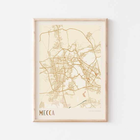 Mecca Map Poster Print Wall Art Saudi Arabia Travel Gift Boho