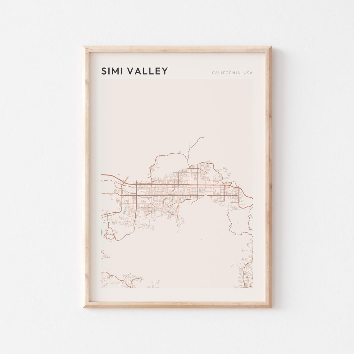 Simi Valley California Minimalist City Street Map Wall Decor Poster