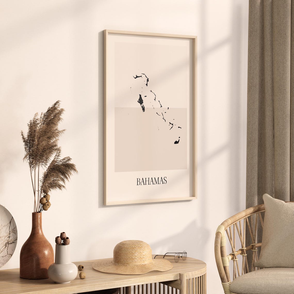 Bahamas Boho Minimalist Black Country Silhouette Map Art Poster - Image 3