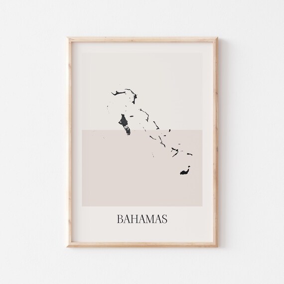 Bahamas Boho Minimalist Black Country Silhouette Map Art Poster