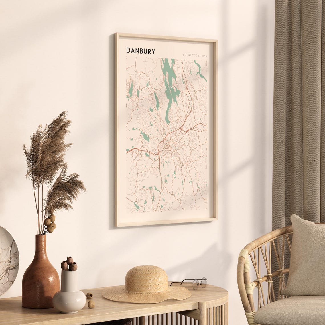 Danbury Connecticut Minimalist City Street Map Poster Boho Wall Decor - Image 3