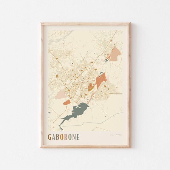 Gaborone Map Poster Print Wall Art Botswana Travel Gift Boho Decor