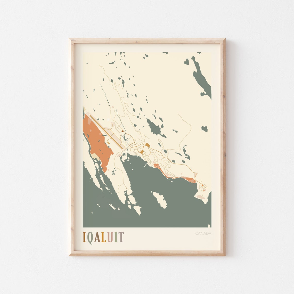 Iqaluit Canada Retro City Map Poster Arctic Bay Northern Gift