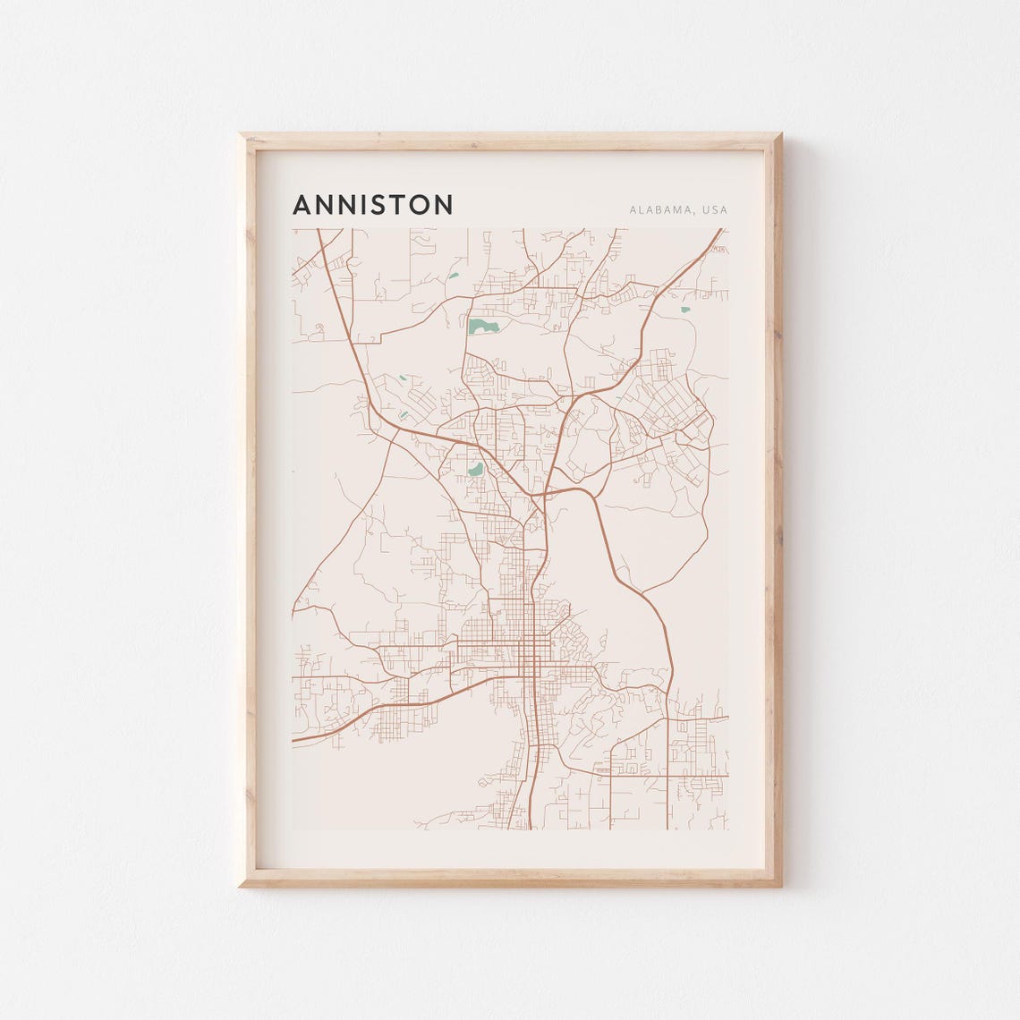 Anniston Alabama Modern Farmhouse City Map Poster for Entryway Walls