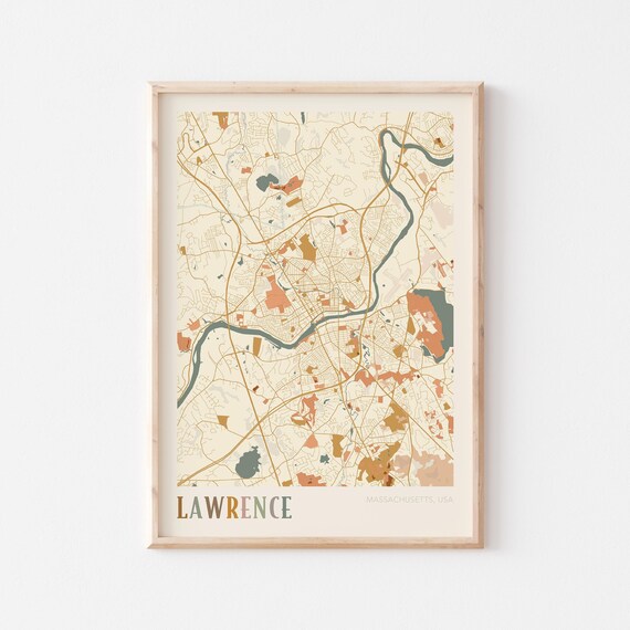 Lawrence Massachusetts Boho Terracotta City Street Map Poster