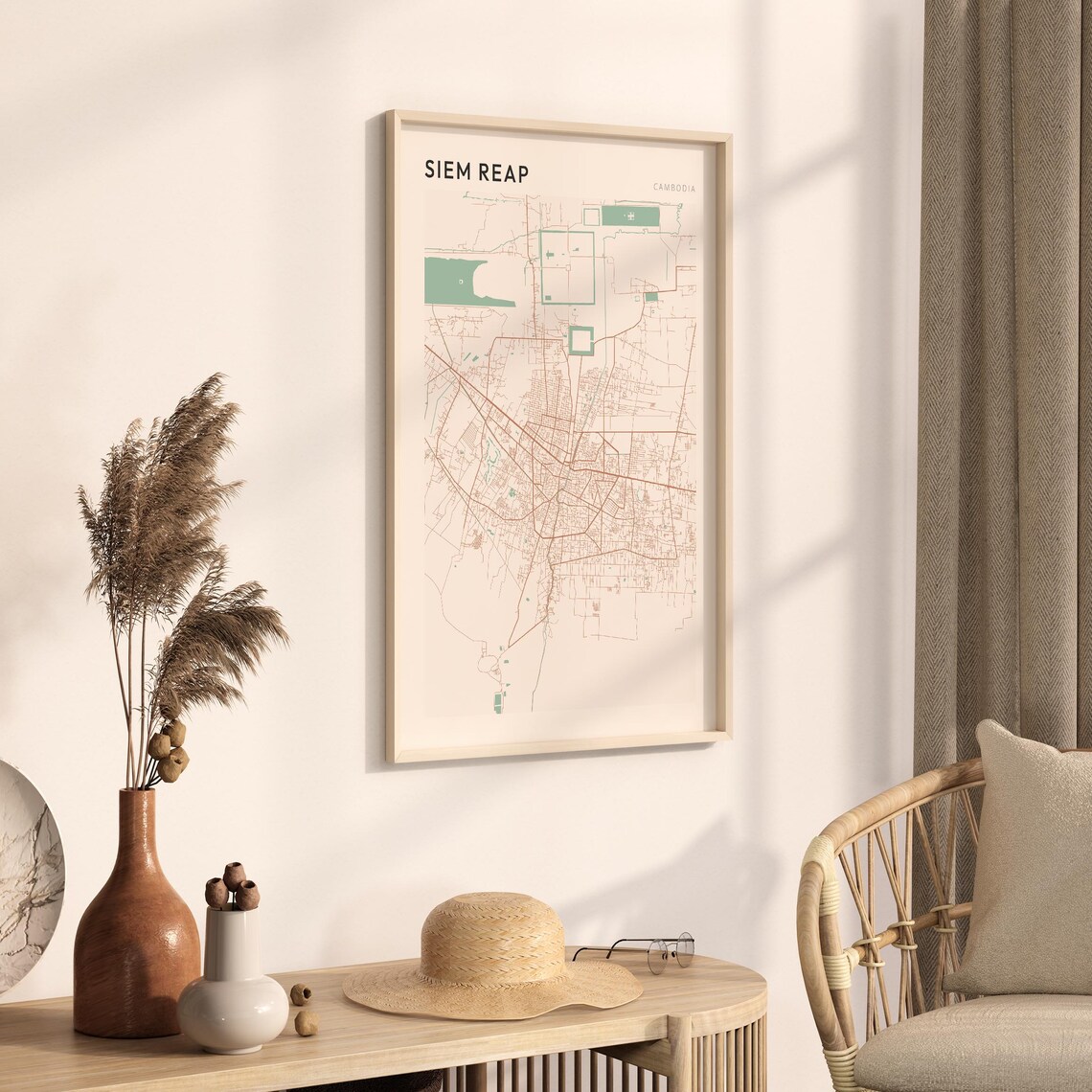 Siem Reap Cambodia Minimalist Copper Line Art Street Map Poster - Image 3