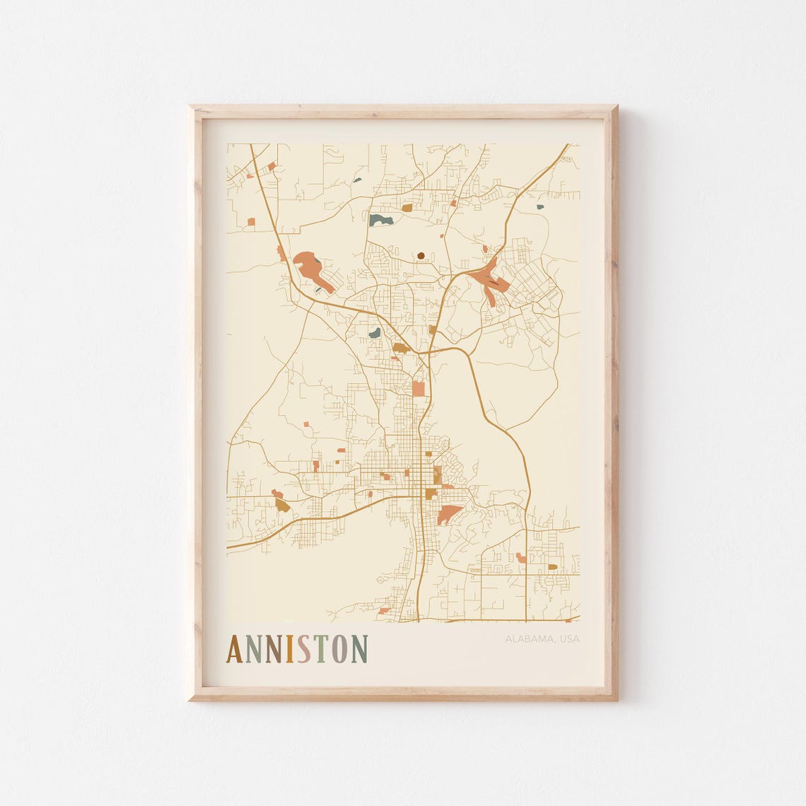 Anniston Alabama Boho City Map Art Poster Gift for Travelers