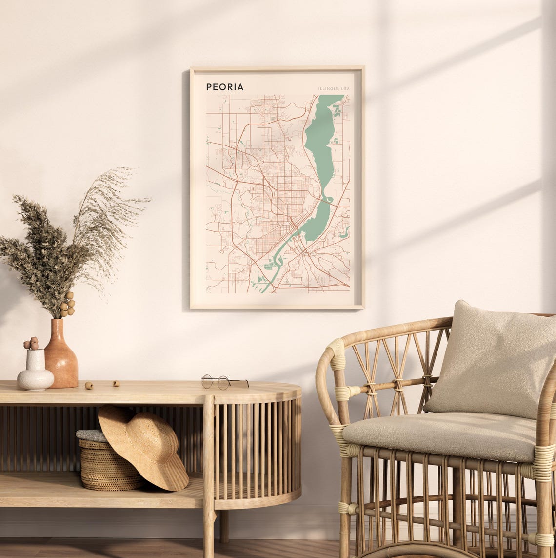 Peoria Illinois Minimalist Terracotta Street Line Map Poster - Image 2