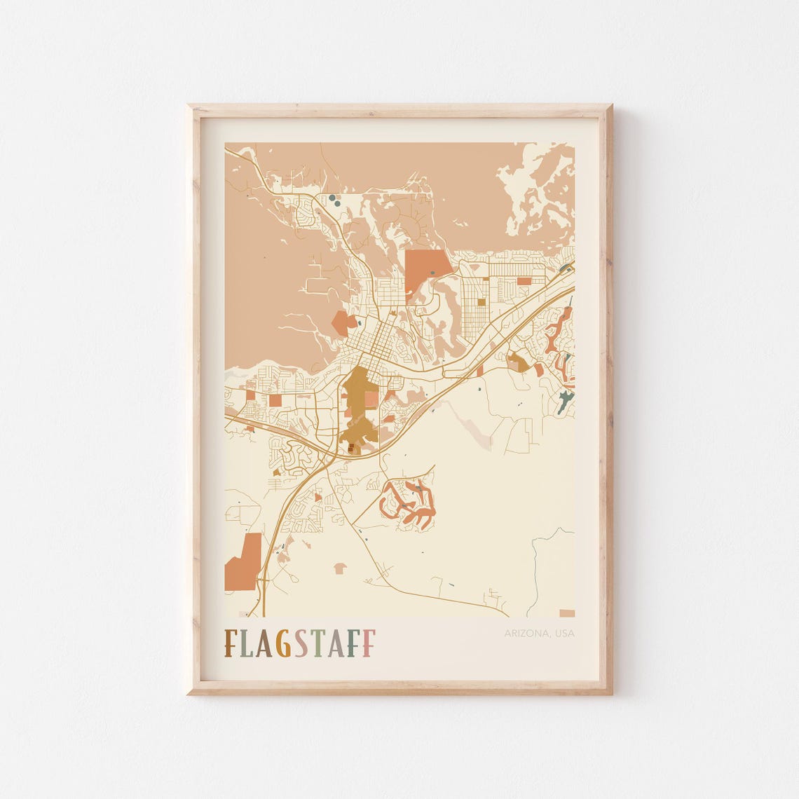 Flagstaff Arizona Stylized Vintage Street Map Modern City Art Poster