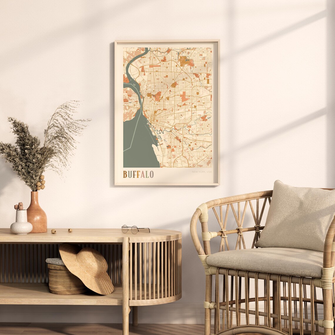 Buffalo New York Vintage Boho Style City Street Map Art Poster - Image 2
