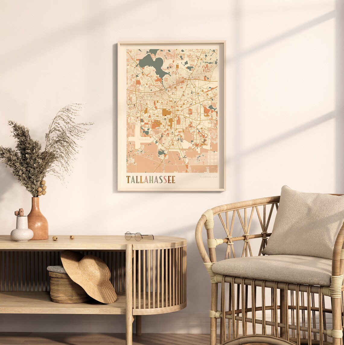 Tallahassee Florida City Map Poster Warm Retro Street Map Home Decor - Image 2