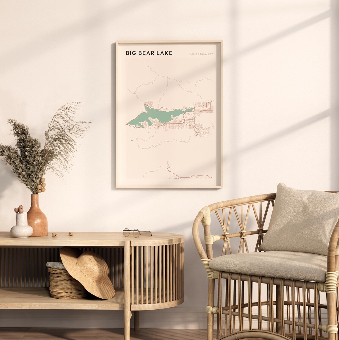 Big Bear Lake California Minimalist Terracotta Line Map Poster - Image 2