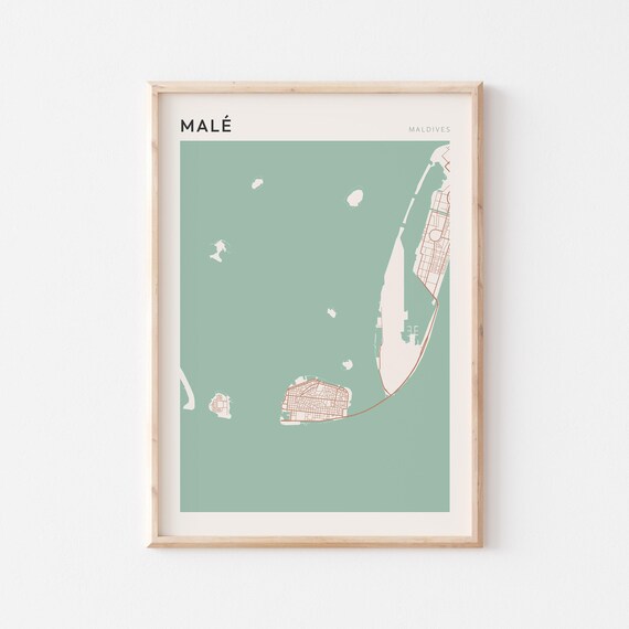 Male Map Poster Print Wall Art Maldives Travel Gift Scandi