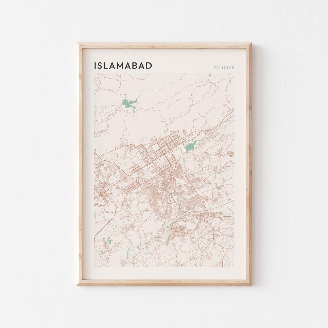 Islamabad Map Poster Print Wall Art Pakistan Travel Gift Scandi