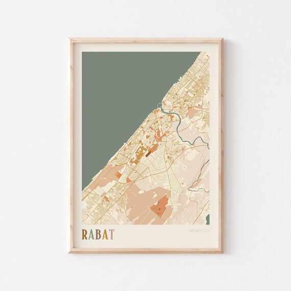 Rabat Map Poster Print Wall Art Morocco Africa Travel Gift Boho Decor