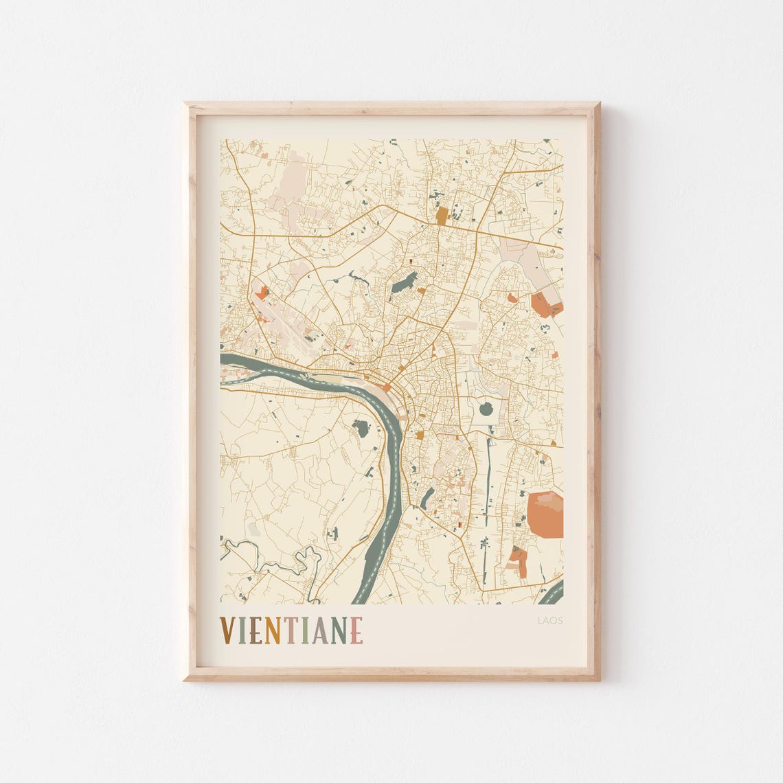 Vientiane Laos City Street Map Minimalist Boho Travel Poster