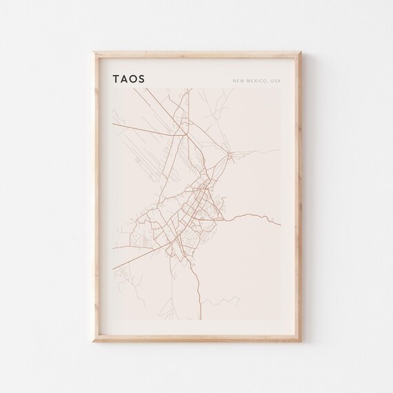 Taos New Mexico USA Modern Beige Minimal City Street Map Poster