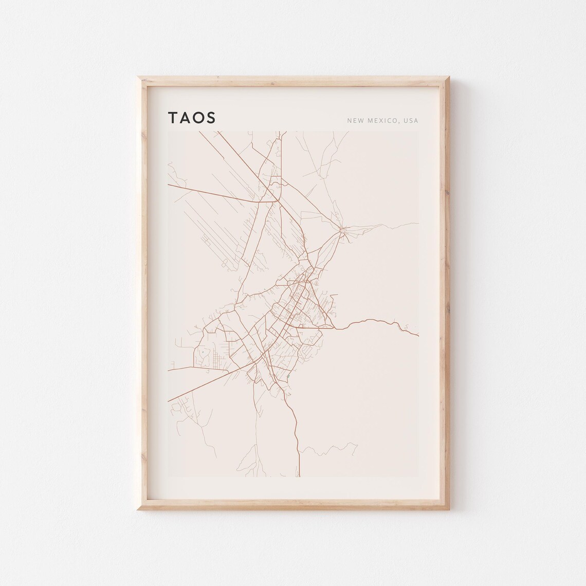 Taos New Mexico USA Modern Beige Minimal City Street Map Poster