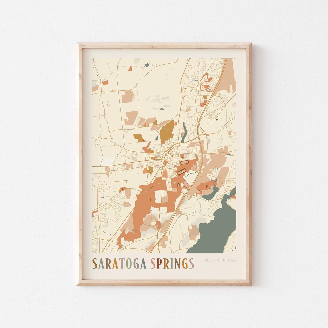Saratoga Springs New York USA Warm Vintage Beige City Street Map Art Poster