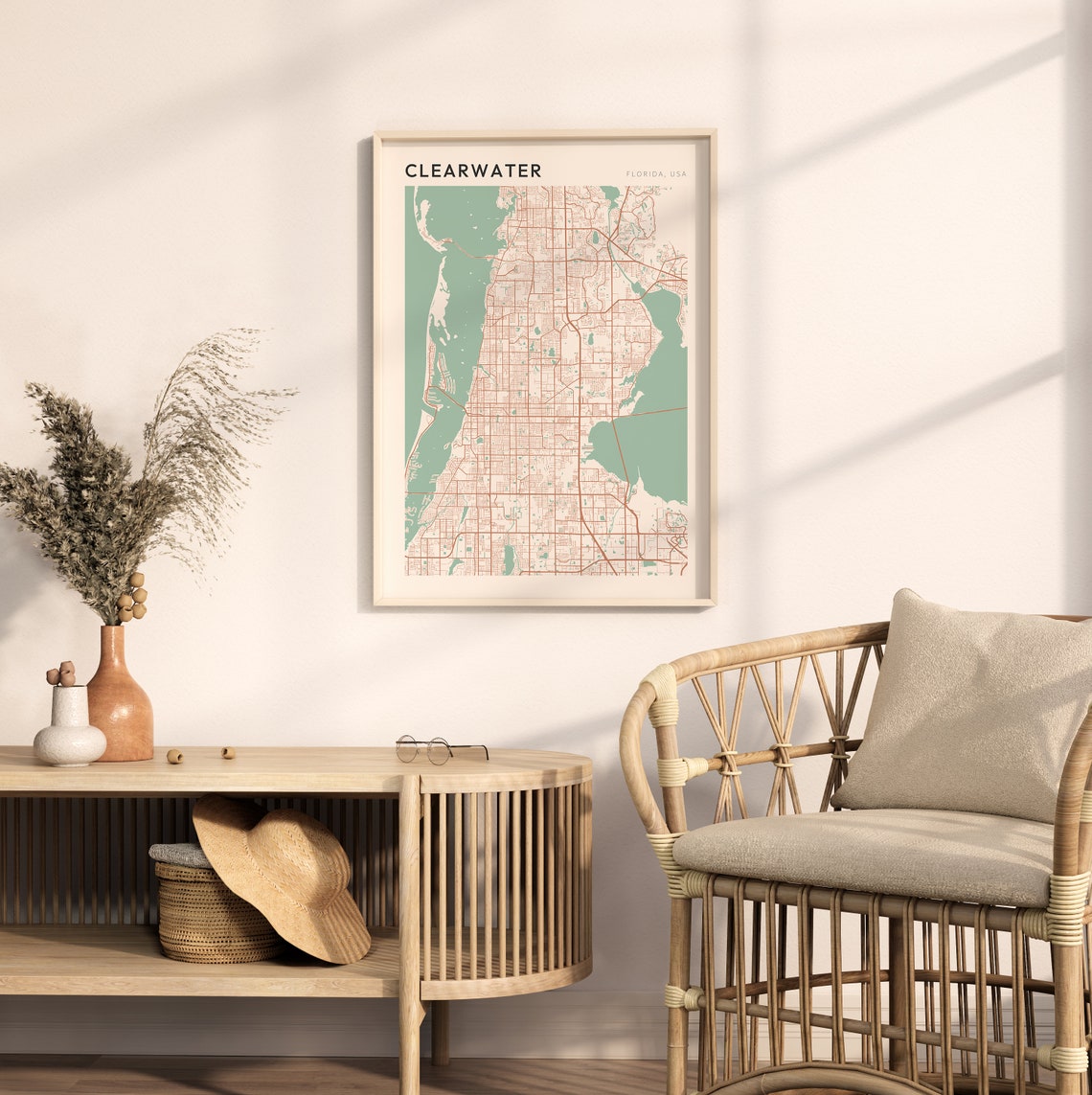 Clearwater Florida Map Poster Copper Line Street Map Coastal Decor - Image 2