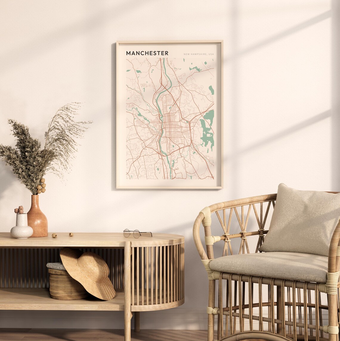Manchester New Hampshire Minimalist Line City Street Map Poster - Image 2