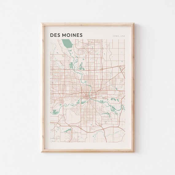 Des Moines Iowa City Map Poster Minimalist Line Art Modern Wall Decor Gift