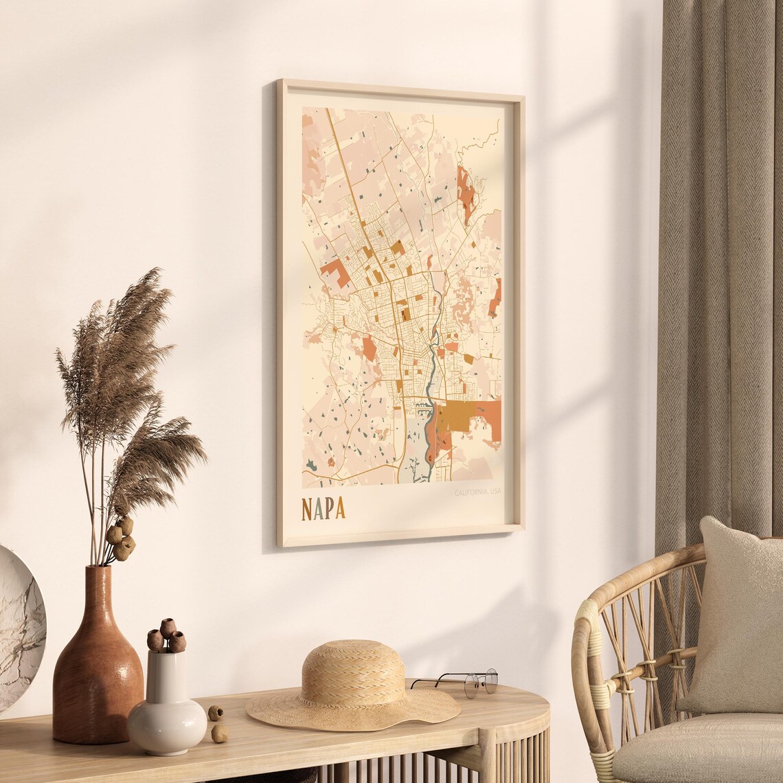 Napa California Warm Earth Tone City Street Map Art Decor Poster - Image 3