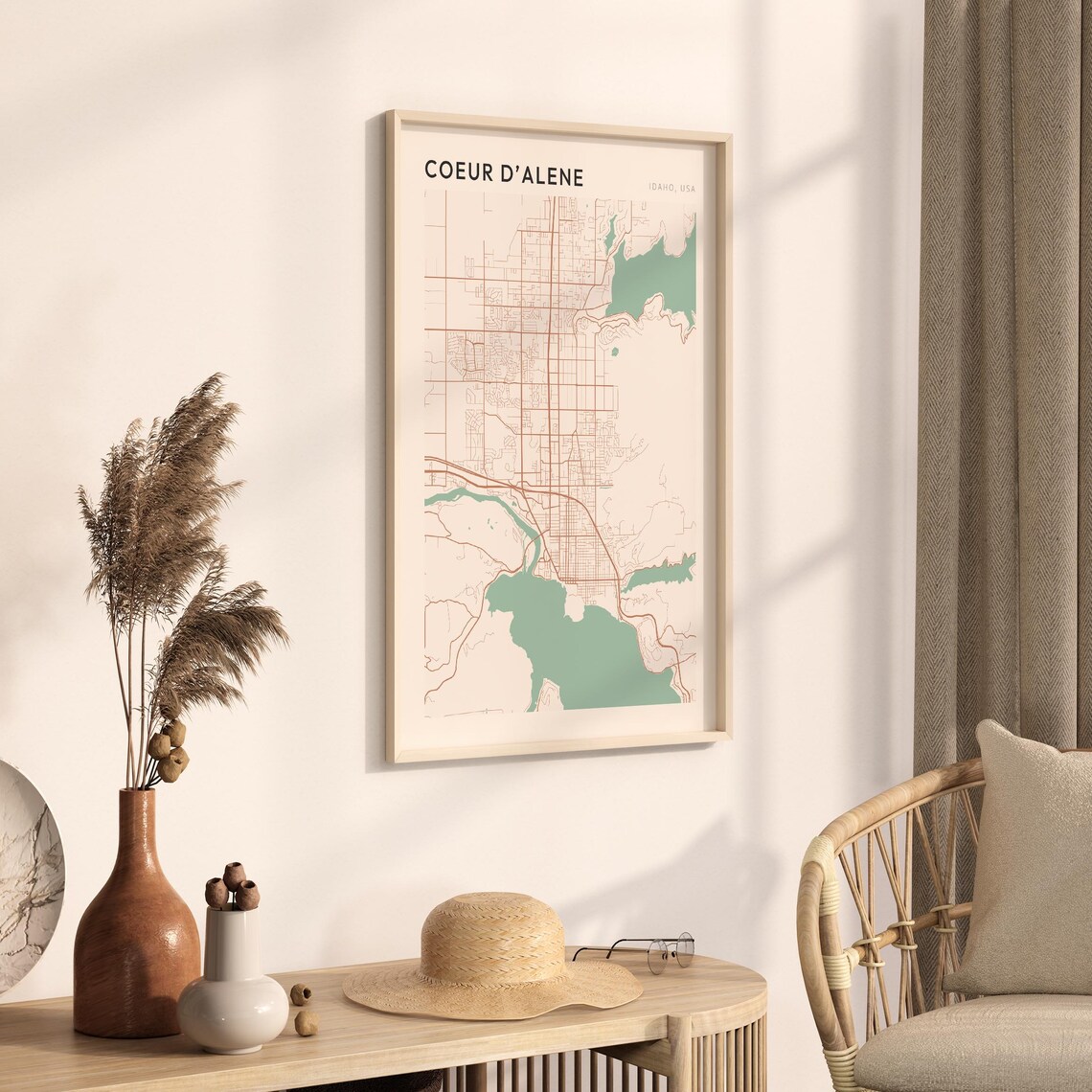 Coeur d'Alene Idaho Minimalist Terracotta Street Line Map Poster - Image 3