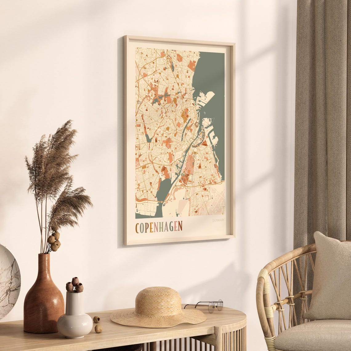 Copenhagen Denmark Scandinavian Boho City Map Wall Decor Poster - Image 3