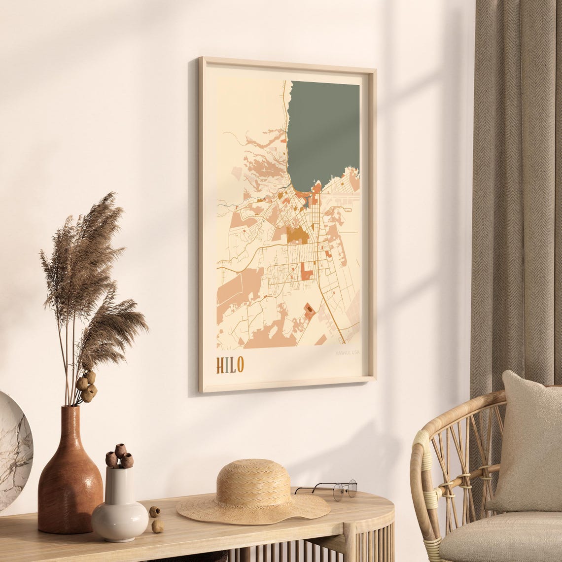 Hilo Hawaii Colorful Retro Coastal City Map Poster Boho Wall Decor - Image 3