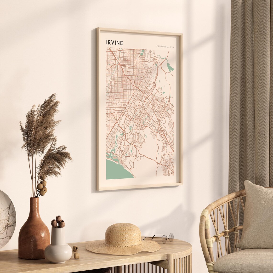 Irvine California Minimalist Street Map Poster in Blush and Sage - Image 3