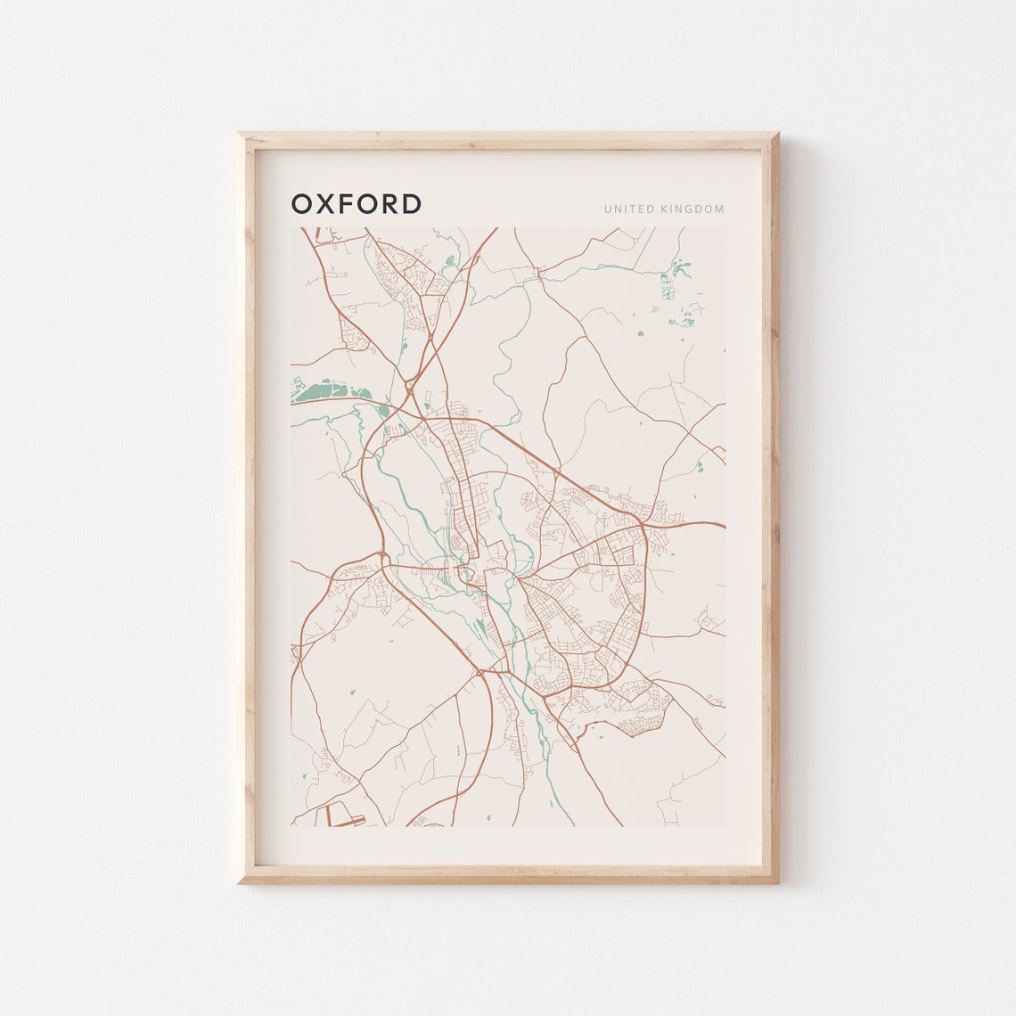 Oxford United Kingdom Minimalist Boho Style City Street Map Poster