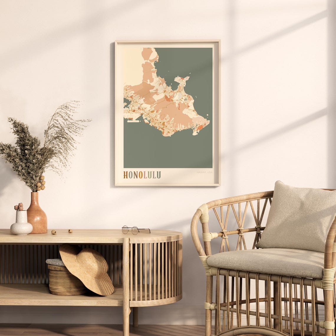 Honolulu Hawaii Colorful Retro Island Map Poster Boho Wall Decor - Image 2