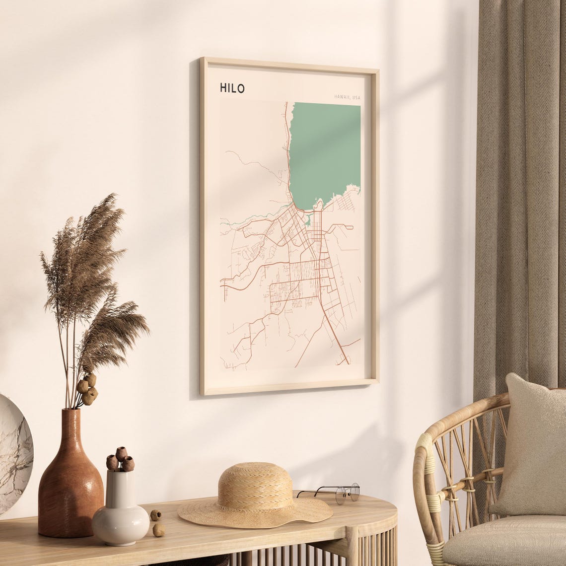 Hilo Hawaii Minimalist Coastal City Map Poster Boho Wall Decor - Image 3