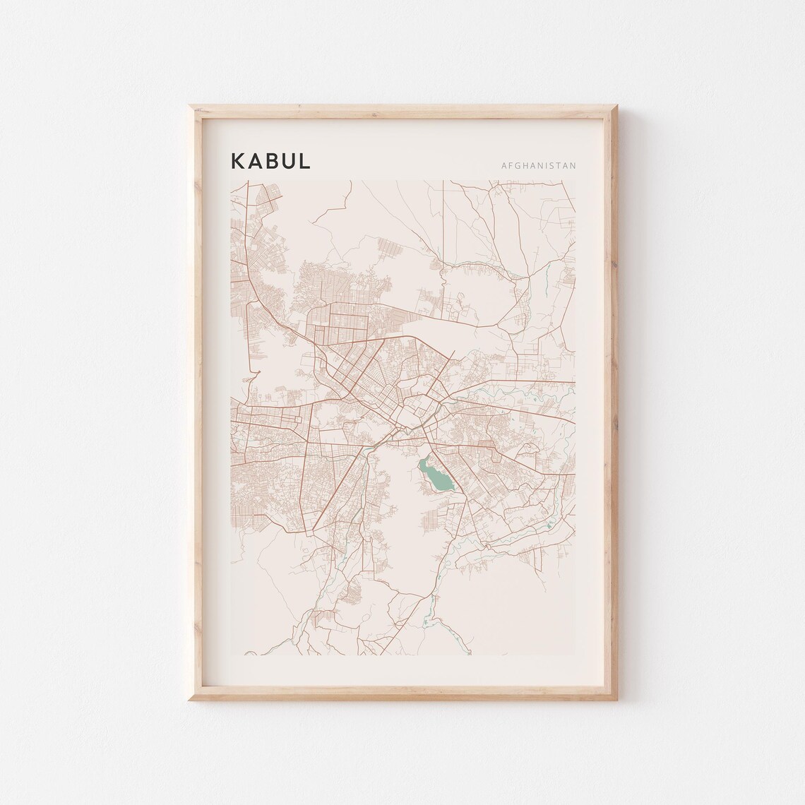 Kabul Map Poster Print Wall Art Afghanistan Travel Gift Scandi