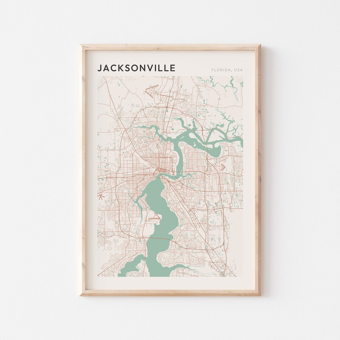 Jacksonville Florida Minimalist River Street Map Art Decor Poster