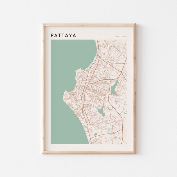 Pattaya Map Poster Print Wall Art Thailand Travel Gift Scandi