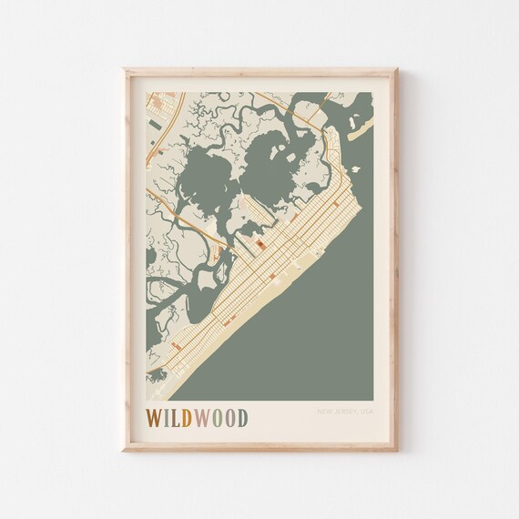 Wildwood New Jersey Street Map Poster with Colorful Multicolor Typography