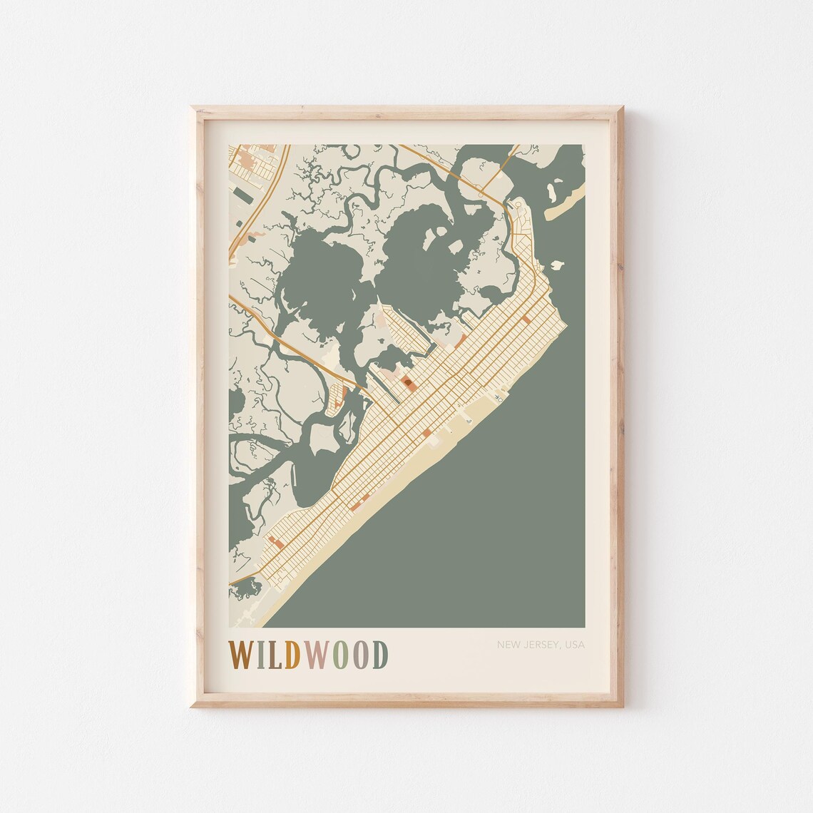 Wildwood New Jersey Street Map Poster with Colorful Multicolor Typography
