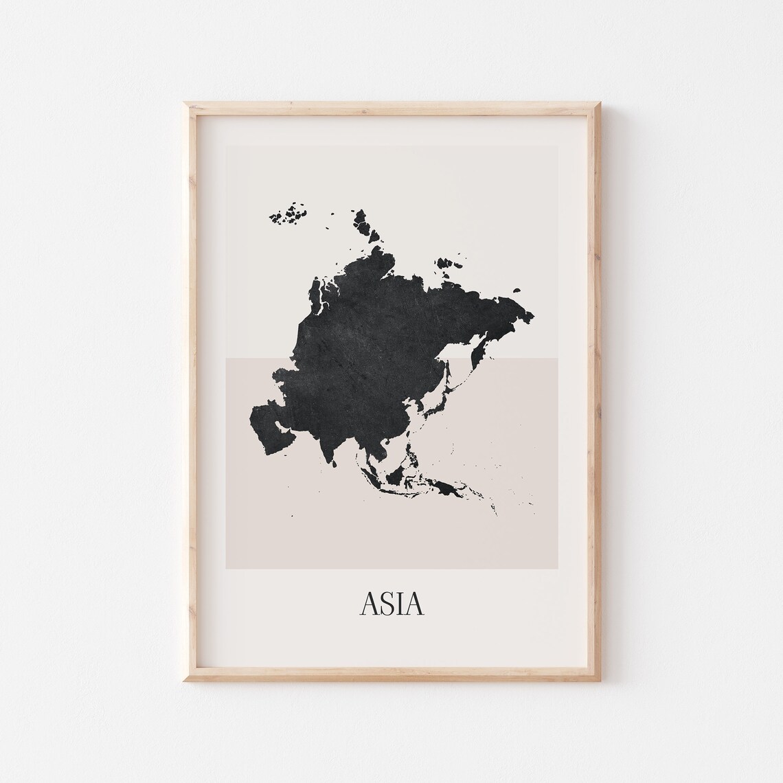 Asia Elegant Modern Neutral Black Silhouette Continent Map Poster