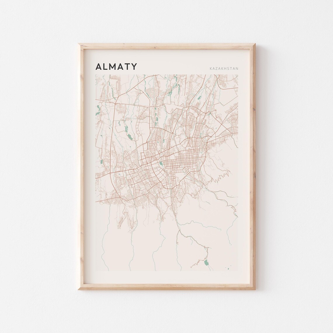 Almaty Map Poster Print Wall Art Kazakhstan Travel Gift Farmhouse