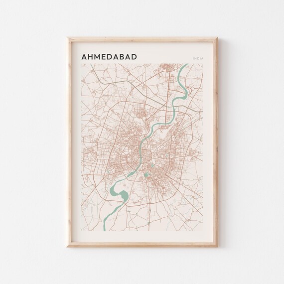 Ahmedabad Map Poster Print Wall Art India Travel Gift Scandi